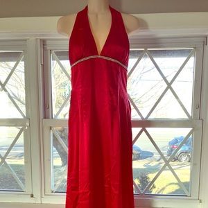 RED HALTER GOWN